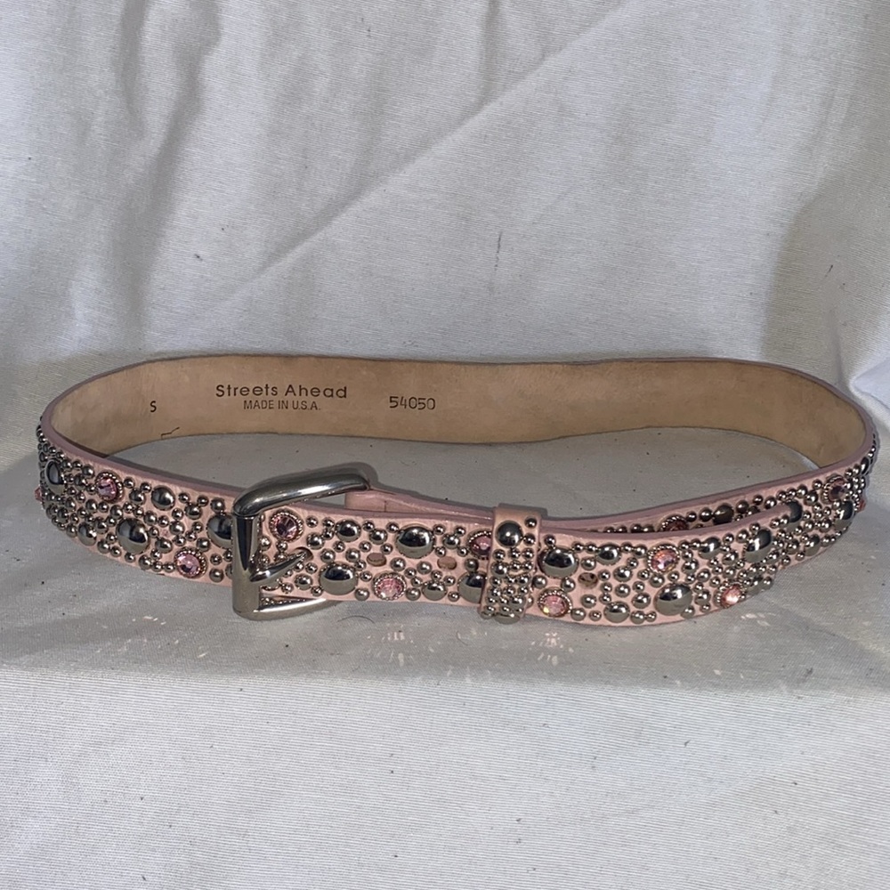 Streets Ahead Pink bedazzled Belt with pink crystals and silver studding - Picture 2 of 4